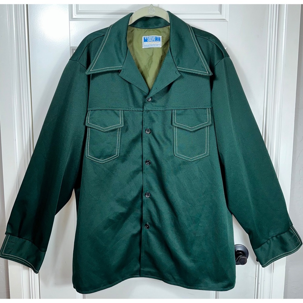 Time Out by Farah‎ Vintage Green Utility Workwear Button Up Shirt Men's Large